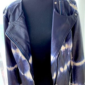 New With Tags! 🤩 Skinny Girl Faux Leather Blue & White Tie Dye Moto Jacket! 💕